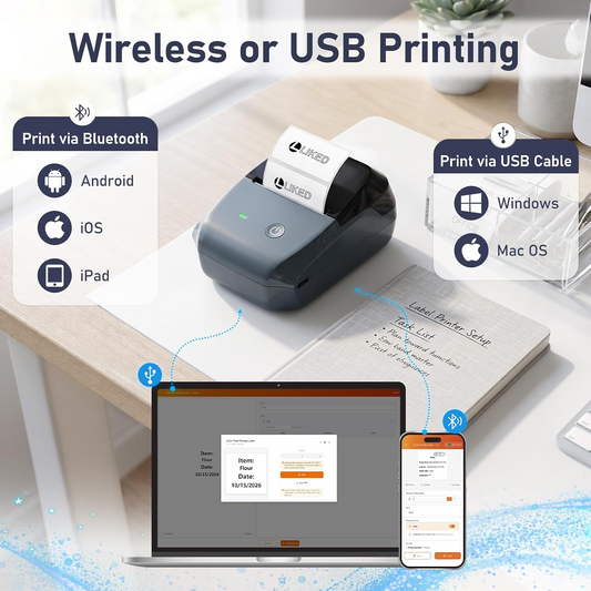 LLIKED HD11 2" Portable Bluetooth Thermal Label Printer With 1 Dissolvable labels, online Create Custom Stickers,for Small Businesses, Long-Life Print Head (approx 98,500+ Ft)
