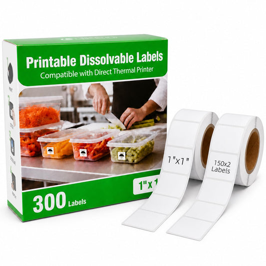 LLIKED 1" x 1" ,2" x 1",2" x 2"Thermal Dissolvable Labels Compatible With Rollo, Zebra and Direct Thermal Printers. Suitable for Name Tags, Office, Sample Logs and Medical Labels.