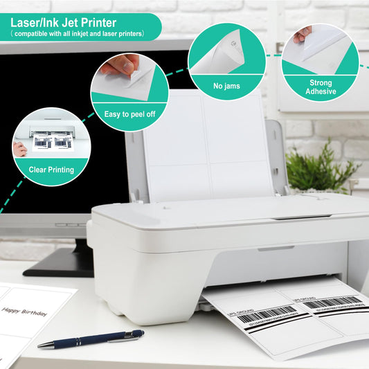 L LIKED 4" x 5" Printable 400 Labels White Matte Shipping Address Labels Stickers for Laser/Inkjet Printer (100 Sheets)