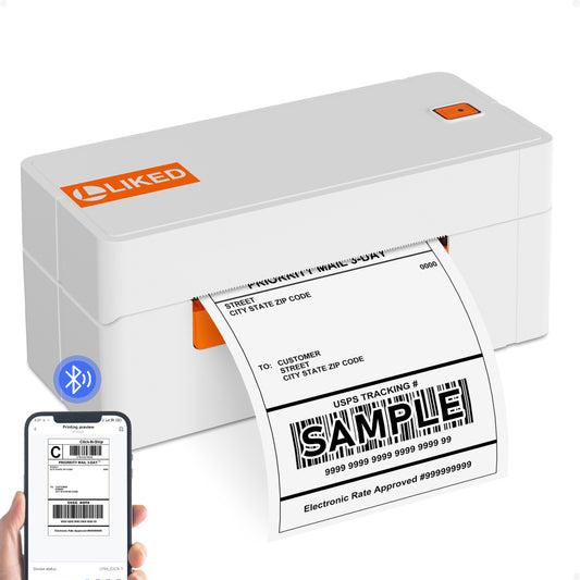 L LIKED Bluetooth Thermal Label Printer, 4x6 Shipping Label Printer, Support Android, iPhone and Windows, Widely Used for Amazon, Ebay, UPS etc (LP46 White)