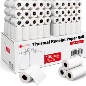 LLIKED 100 Rolls 2 1/4" x 50' Thermal Receipt Paper Roll BPA-Free Cash Register Paper, Smooth Print Paper Fits Most 58mm Mini POS Terminals & Credit Card Machines