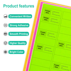 L LIKED Neon Multi-Color Paper, Fluorescent Neon Labels Handwritten or Inkjet/Laser Colored Labels, 1" X 2-5/8" for Shipping Envelopes & Packages-Green, Yellow, Pink, 30 Sheets, 900 Labels.