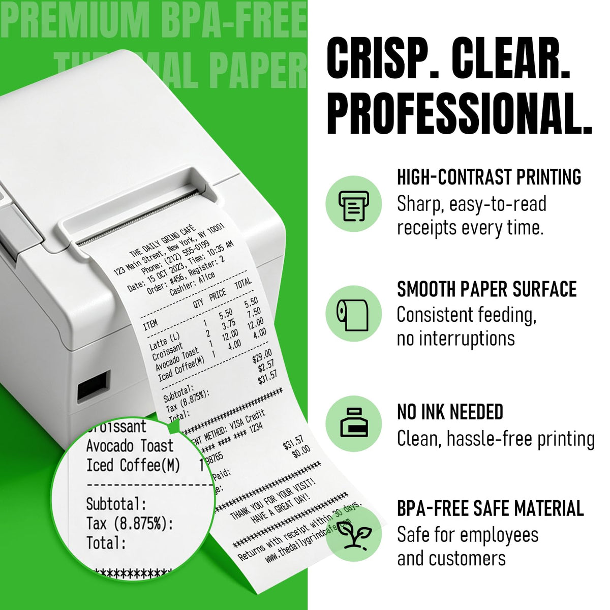 LLIKED 30 Rolls 3 1/8" x 230' Thermal Receipt Paper Roll BPA-Free Cash Register Paper, Smooth Print Paper Fits Most Standard Credit Card & POS Terminals