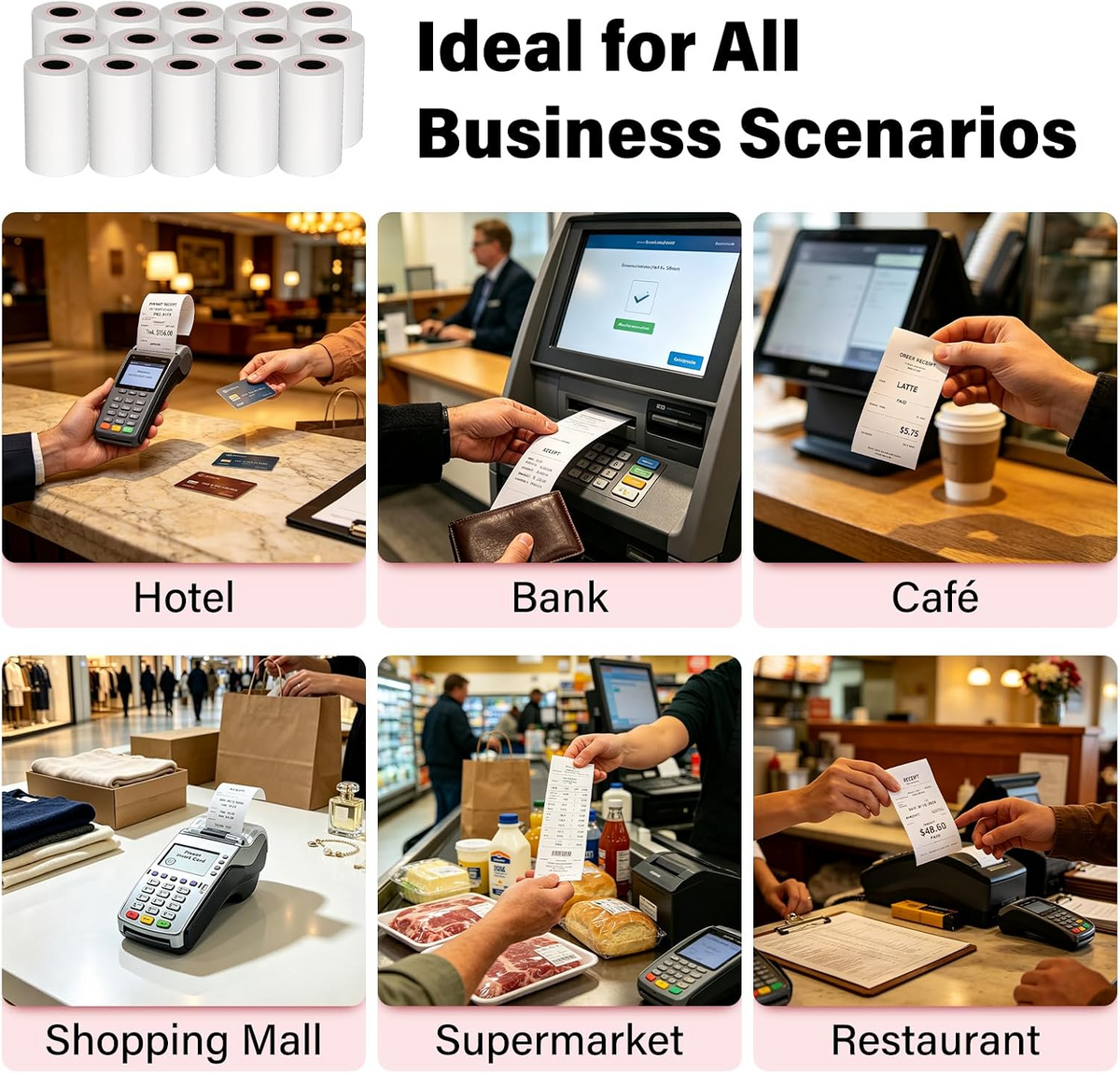 LLIKED 100 Rolls 2 1/4" x 50' Thermal Receipt Paper Roll BPA-Free Cash Register Paper, Smooth Print Paper Fits Most 58mm Mini POS Terminals & Credit Card Machines