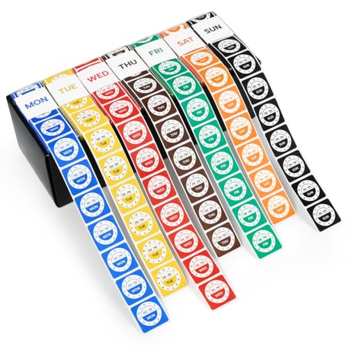 L LIKED 7000 Pcs Day of Week Dissolvable Labels 1"x1" Water Soluble Labels | Clock design,one day one color for FIFO. Writable -40~150°F, dishwasher safe. For restaurant kitchen & pantry