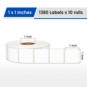 L LIKED 10 Rolls 13800 Pcs 1x1 Inch Square Removable Thermal Labels | Smudge & residue-free adhesive. QR codes compatible, water & oil resistant. For home & office, No Residue