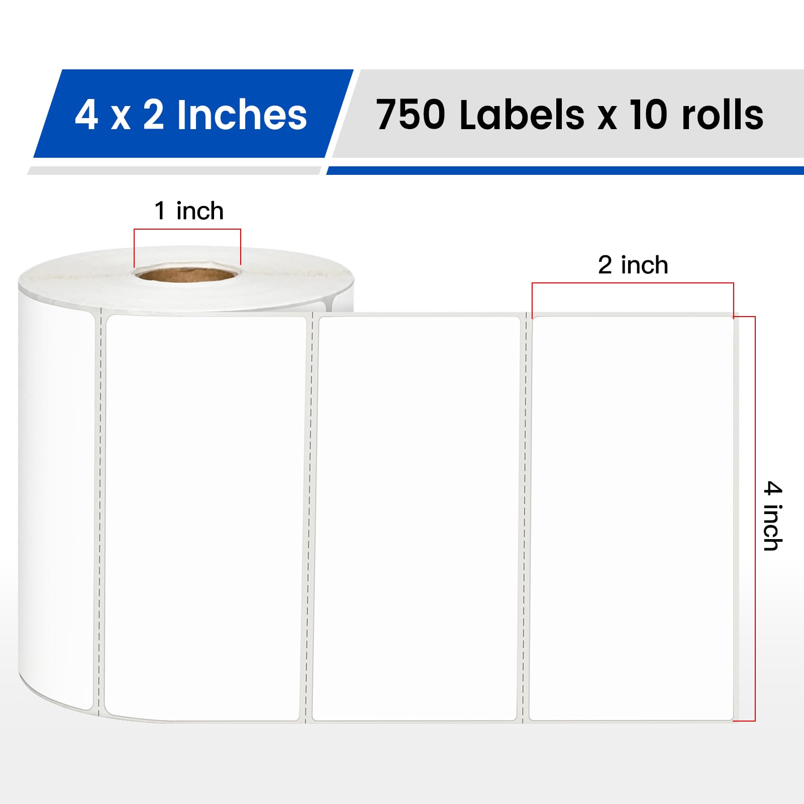 L LIKED 10 Rolls 7500 Pcs 4"x2" Thermal Removable Labels No Residue | Water & oil resistant, smudge-proof. For warehouses, retail, high-volume shipping & inventory tracking