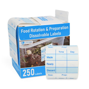 L LIKED 250 Pcs Made/Ready/Discard Dissolvable Labels 2"x2" Blue | BPA-free, microwave & dishwasher safe. -40~150°F. Includes dispenser box. For preparation, pantry, restaurant & meal prep