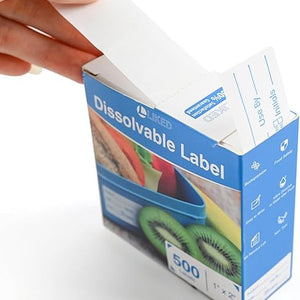 L LIKED 1x2 Inch Blue Dissolvable Food Labels - 500 Stickers,Fast Dissolving in 30 Seconds, Easy to Write On, No Residue,Dissolvable Labels for Food Containers, Storage Bins, Jars & Freezer