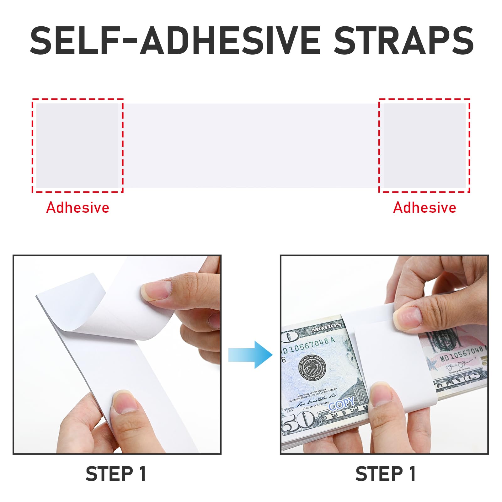 L LIKED Money Bands, Self Sealing Currency Money Straps for Bill Wrappers, Blank, White