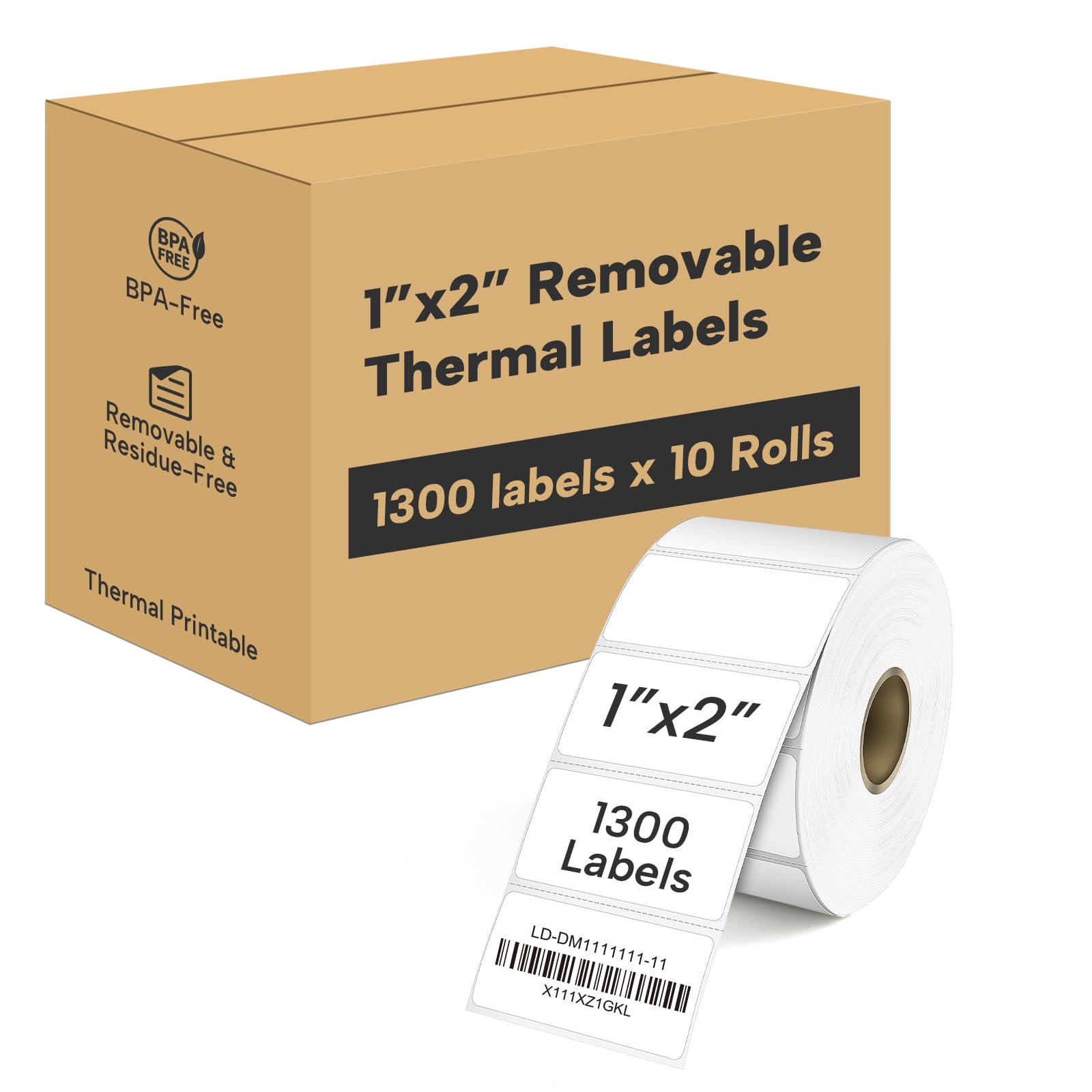 L LIKED 2" x 1" Removable Thermal Labels No Residue 10 Rolls 13000 Pcs | Water & oil resistant, smudge-proof. For home, office, school supplies, organization & inventory tracking