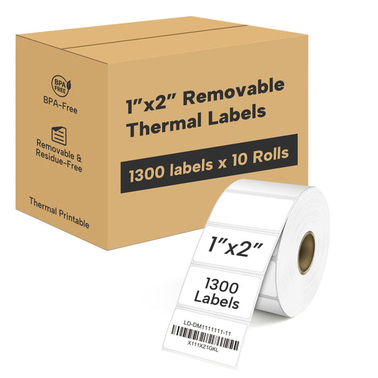L LIKED 2" x 1" Removable Thermal Labels No Residue 10 Rolls 13000 Pcs | Water & oil resistant, smudge-proof. For home, office, school supplies, organization & inventory tracking
