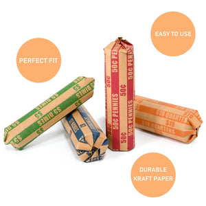 LLIKED Flat Coin Wrappers, Assorted US Coin Rolls, ABA Color Coded