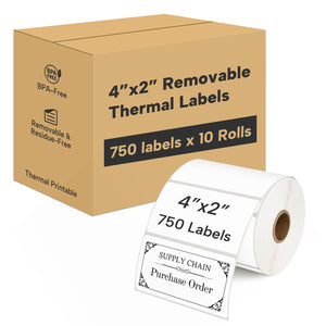 L LIKED 10 Rolls 7500 Pcs 4"x2" Thermal Removable Labels No Residue | Water & oil resistant, smudge-proof. For warehouses, retail, high-volume shipping & inventory tracking