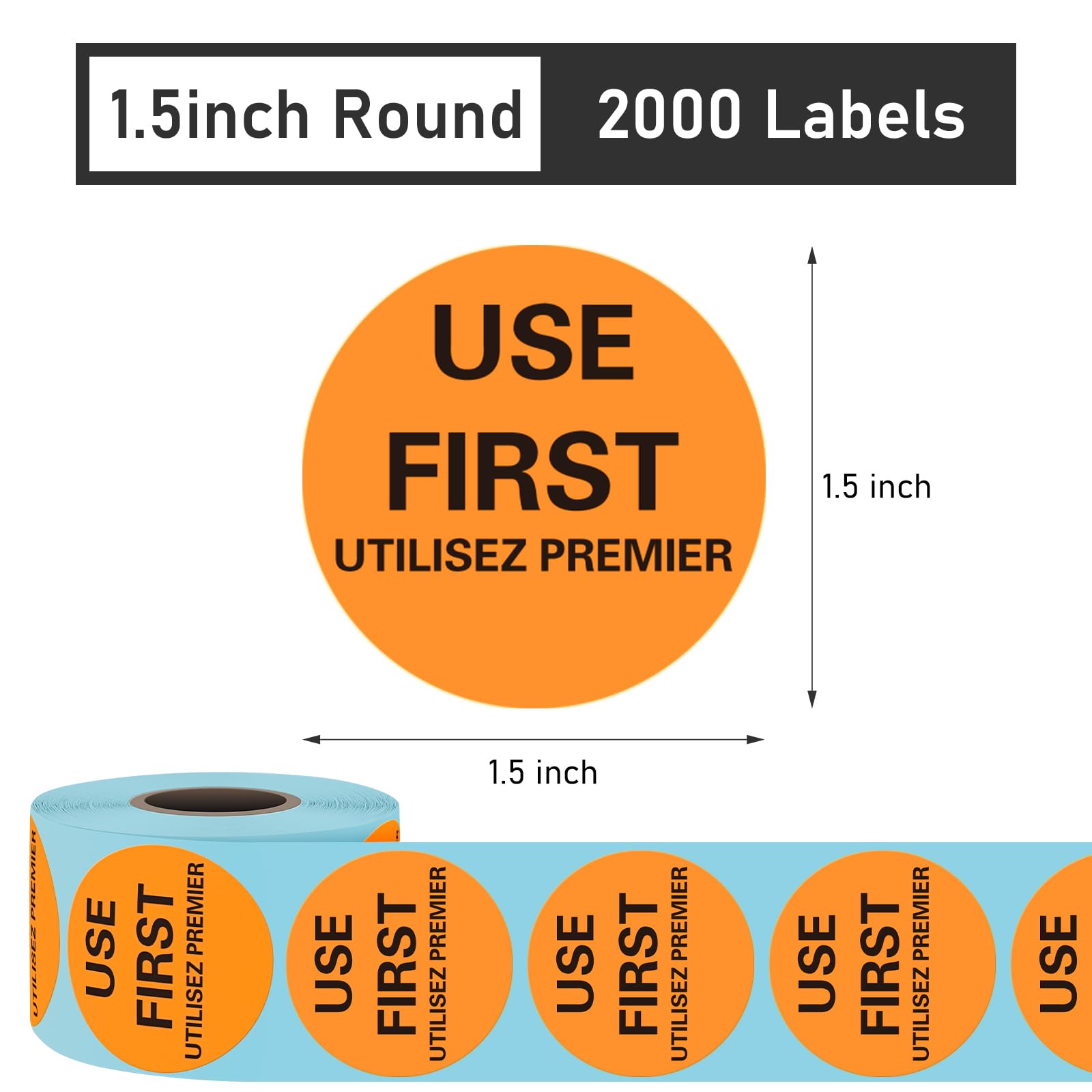 L LIKED 2000 Pcs Use First Circle Stickers 1.5 Inch Round Inventory Control Labels for Restaurant  Food Service 4 Rolls (Orange)