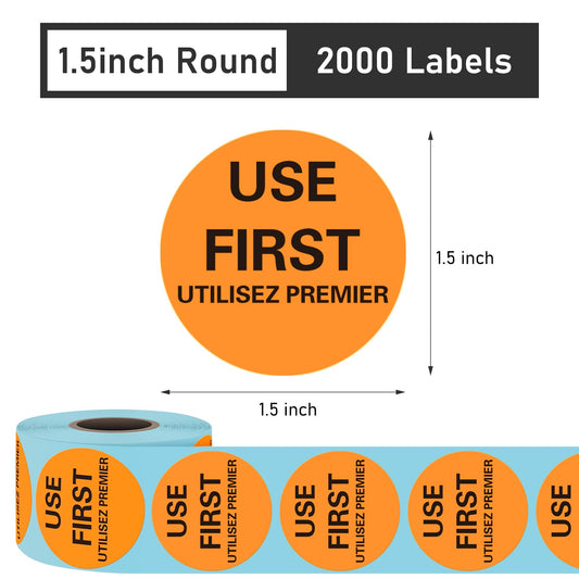 L LIKED 2000 Pcs Use First Circle Stickers 1.5 Inch Round Inventory Control Labels for Restaurant  Food Service 4 Rolls (Orange)