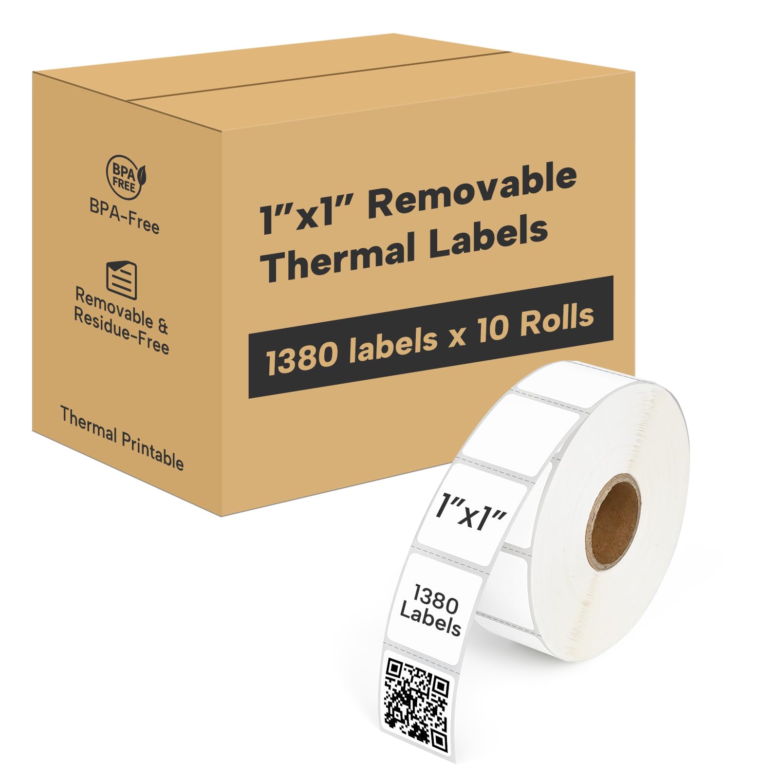 L LIKED 10 Rolls 13800 Pcs 1x1 Inch Square Removable Thermal Labels | Smudge & residue-free adhesive. QR codes compatible, water & oil resistant. For home & office, No Residue