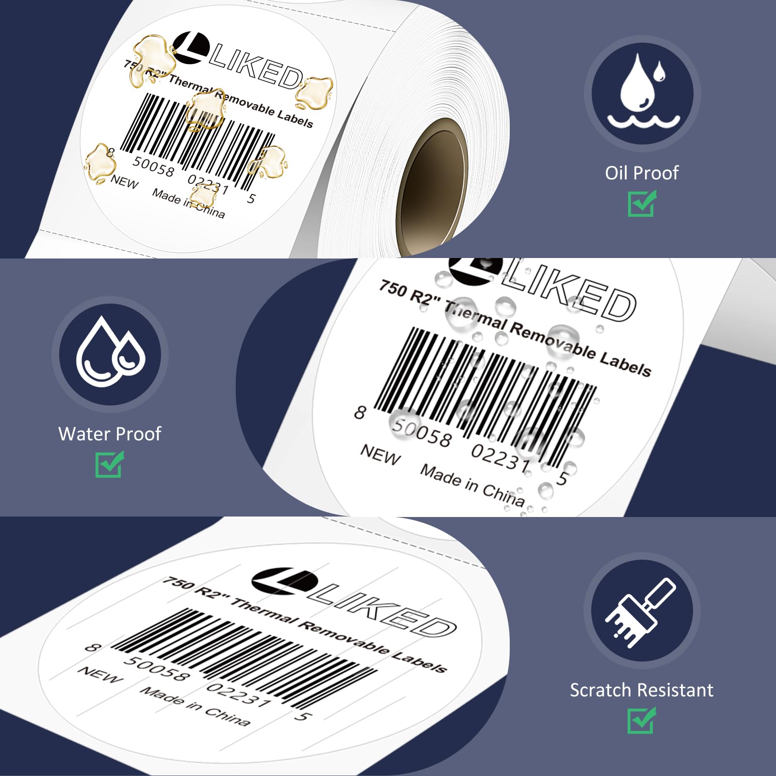 L LIKED 2"x2"  2"x1" Direct Square & 2" circle Thermal Labels  for Block, Permanent Adhesive Barcode Adress Labels & Compatible with Rollo, Zebra and Other Desktop Printers