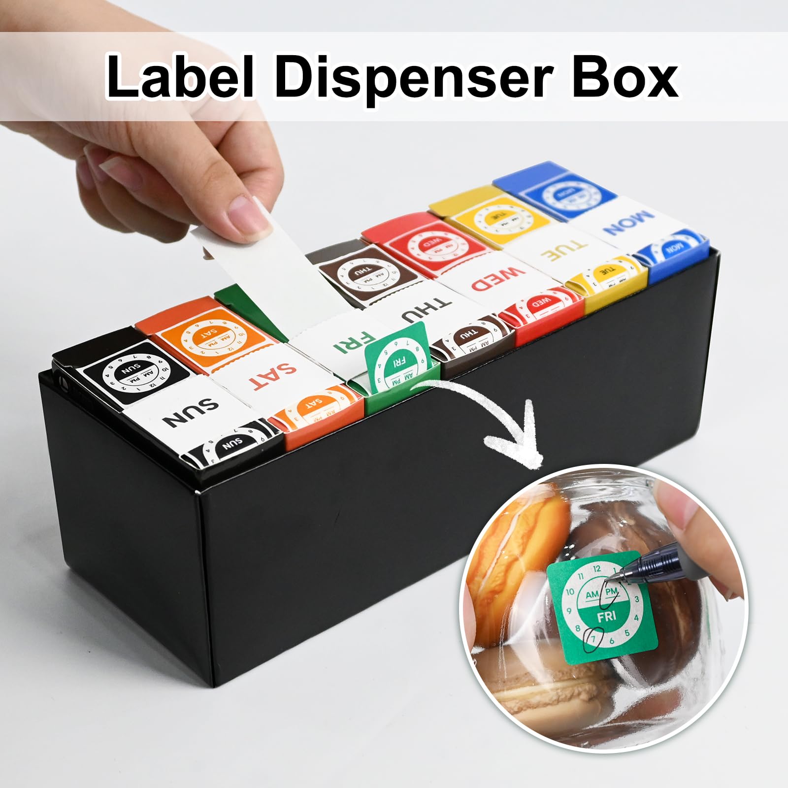 L LIKED 7000 Pcs Day of Week Dissolvable Labels 1"x1" Water Soluble Labels | Clock design,one day one color for FIFO. Writable -40~150°F, dishwasher safe. For restaurant kitchen & pantry