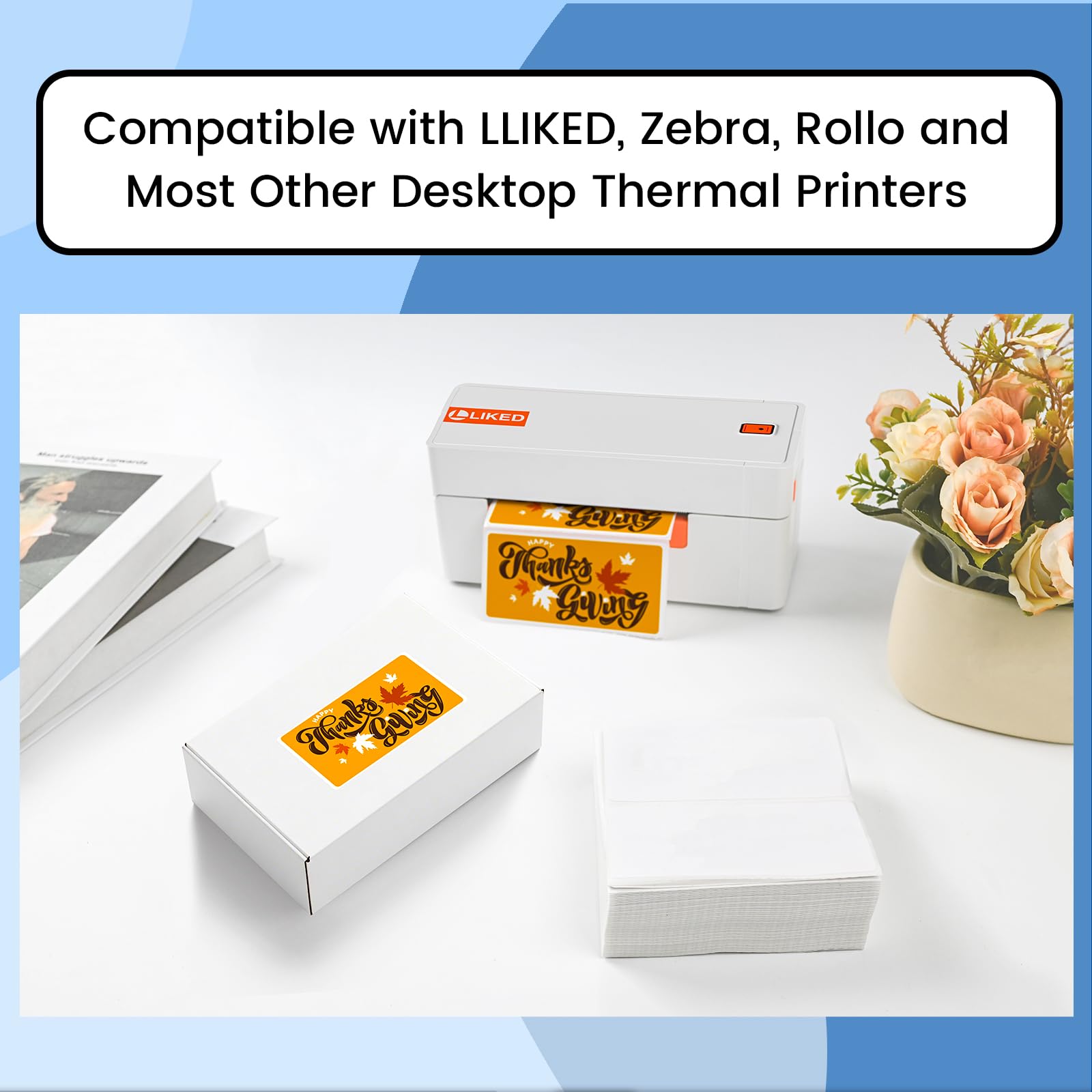 L LIKED 4" X 2" Fanfold Direct Thermal Labels - 500/1000 Total UPC and Shipping Labels Compatible with Zebra, Munbyn, and Rollo Thermal Printers