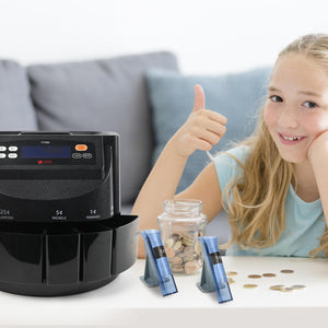 L LIKED CT550 USD Coin Sorter, Counter and Wrapper Machine Accurate sort for Nickels, Dimes, Quarters, Pennies, Dollars, Comes with 50 Performed Wrappers, 270 coins/min, LCD Display