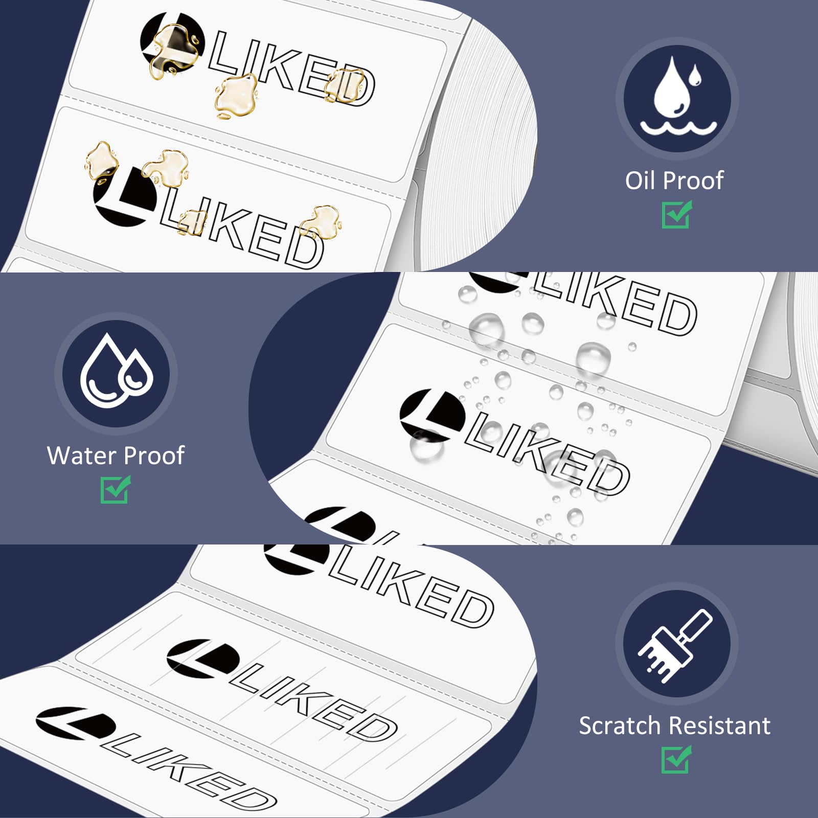 L LIKED 2.25" x 4" , 2.25" x 0.75",  2.25" x 1.25" Direct Thermal Label for Block, Permanent Adhesive Shipping Postage Labels & Compatible with Rollo, Zebra and Other Desktop Printers