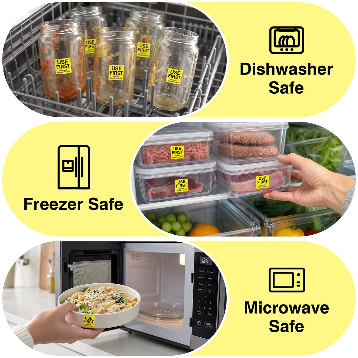 LLIKED 500 Pcs Use First Dissolvable Labels 1"x1" Water Soluble Labels Suitable for Inventory Control and Expiry Date Tracking in Pantry, Kitchen, Restaurant, Cafe and Food Service.