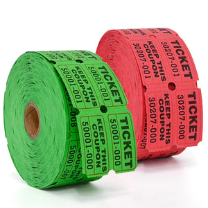 L LIKED 2000 Raffle Tickets Double Rolls 50/50 Stub Tickets with Consecutive Numbers 1000 Pairs per Roll,2 Rolls