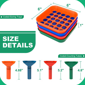 L LIKED Coin Sorter Tray & Coin Sorter Tube - 4 Color Coded Coin Separator Trays and Coin Sorters Tubes Bundle with 100 PCS Coin Wrappers Assorted