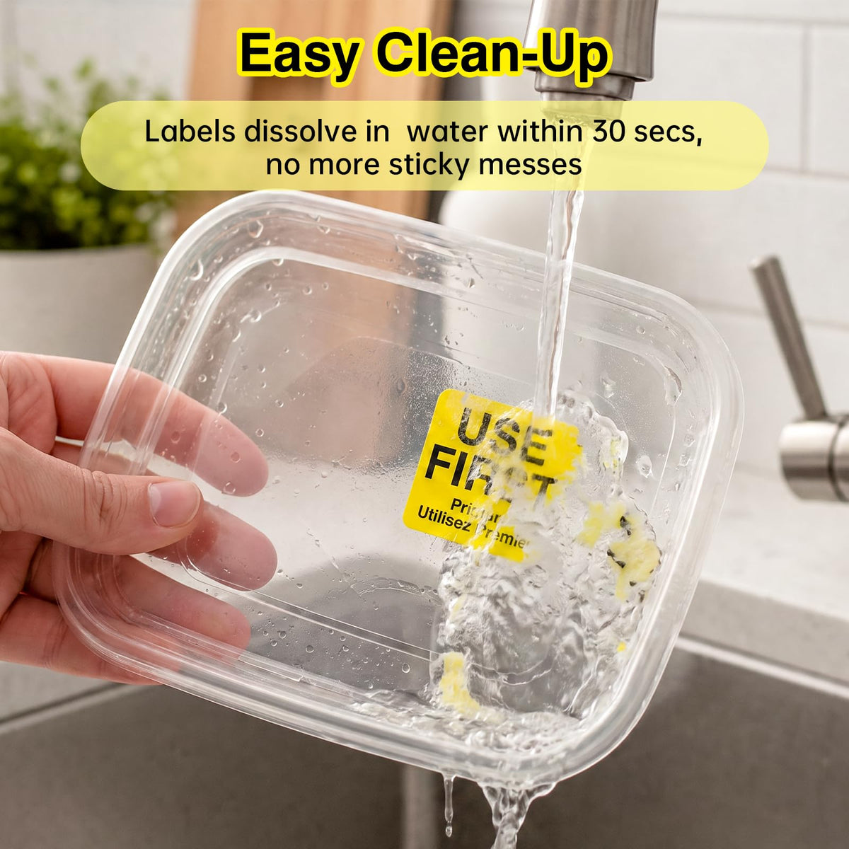 LLIKED 500 Pcs Use First Dissolvable Labels 1"x1" Water Soluble Labels Suitable for Inventory Control and Expiry Date Tracking in Pantry, Kitchen, Restaurant, Cafe and Food Service.