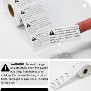 L LIKED Warning - Risk of Suffocation FBA-Approved 2" x 1" Pre-Printed Labels/Stickers for Shipping (1000 Labels per Roll)
