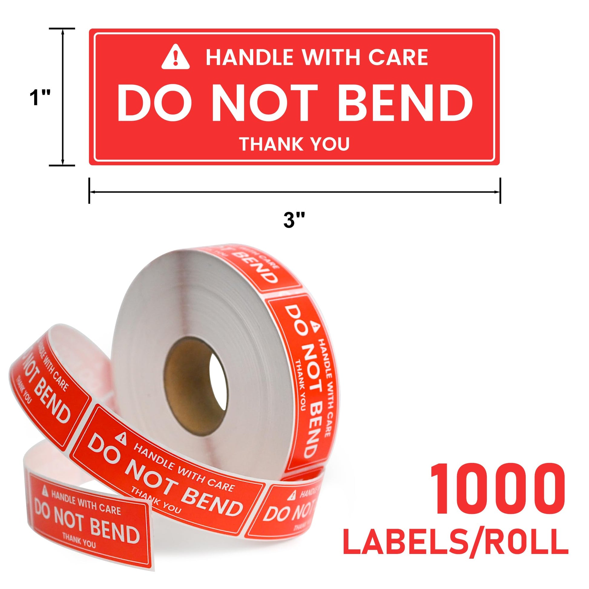 L LIKED 1x3 Inches Handle with Care - Do Not Bend - Thank You Self Adhesive Shipping Warning Labels 1000 Stickers Per Roll