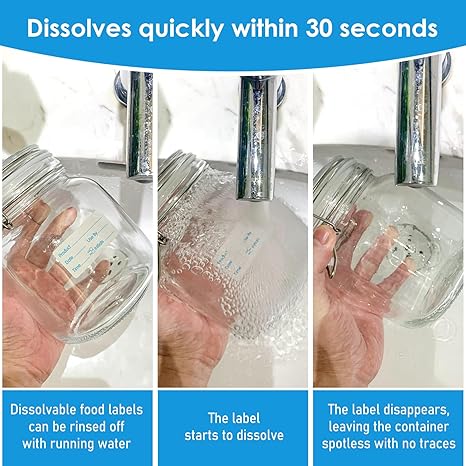 L LIKED 1x2 Inch Blue Dissolvable Food Labels - 500 Stickers,Fast Dissolving in 30 Seconds, Easy to Write On, No Residue,Dissolvable Labels for Food Containers, Storage Bins, Jars & Freezer