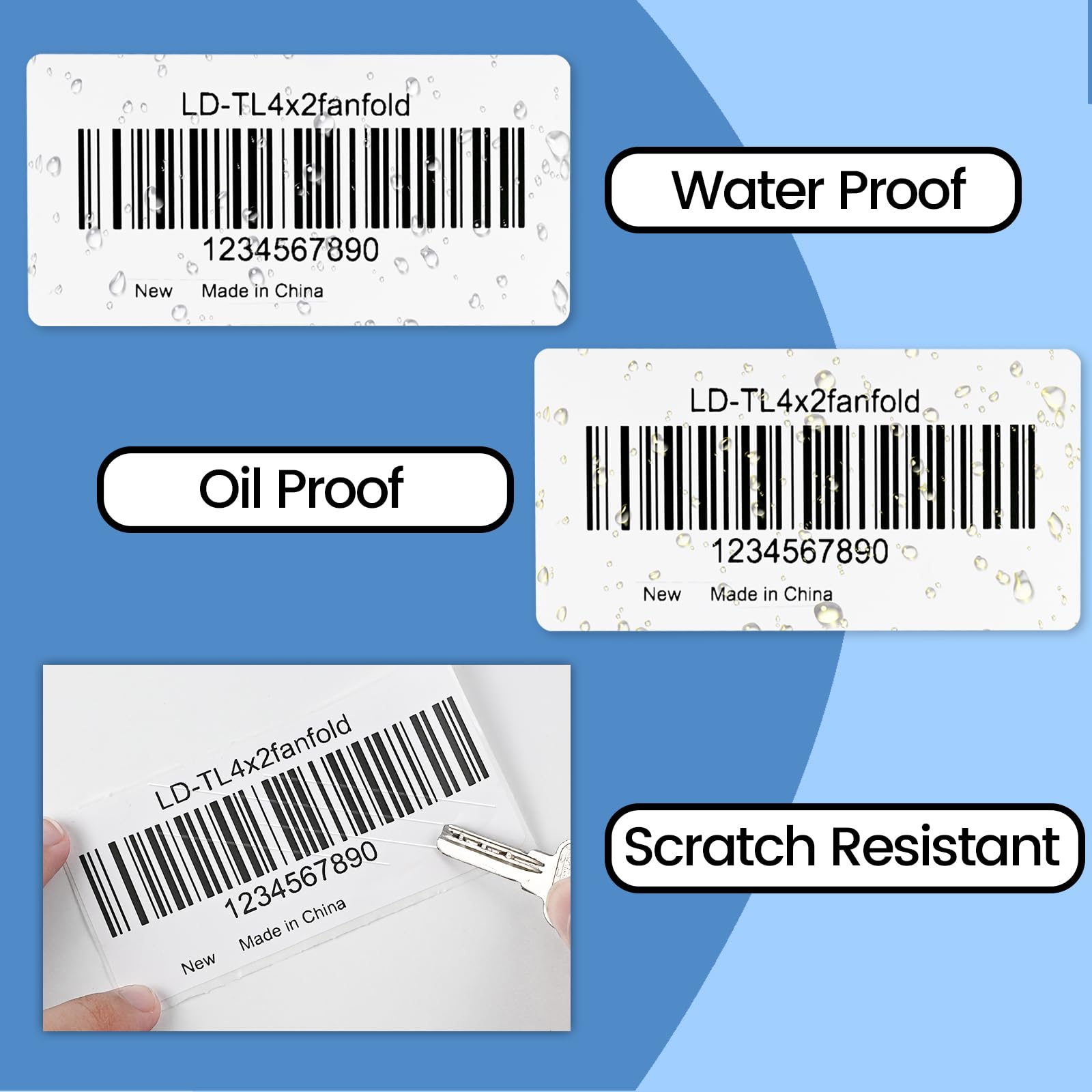 L LIKED 4" X 2" Fanfold Direct Thermal Labels - 500/1000 Total UPC and Shipping Labels Compatible with Zebra, Munbyn, and Rollo Thermal Printers