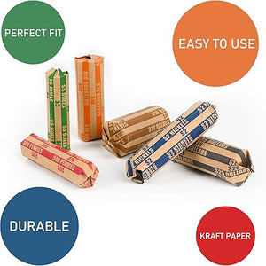L Liked 200-Count Assorted Coin Roll Wrappers - Fits Pennies, Nickels, Dimes, Quarters, Dollars & Halves