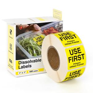 LLIKED 500 Pcs Use First Dissolvable Labels 1"x1" Water Soluble Labels Suitable for Inventory Control and Expiry Date Tracking in Pantry, Kitchen, Restaurant, Cafe and Food Service.