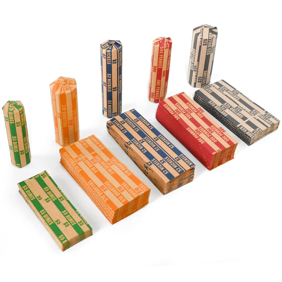 LLIKED Flat Coin Wrappers, Assorted US Coin Rolls, ABA Color Coded