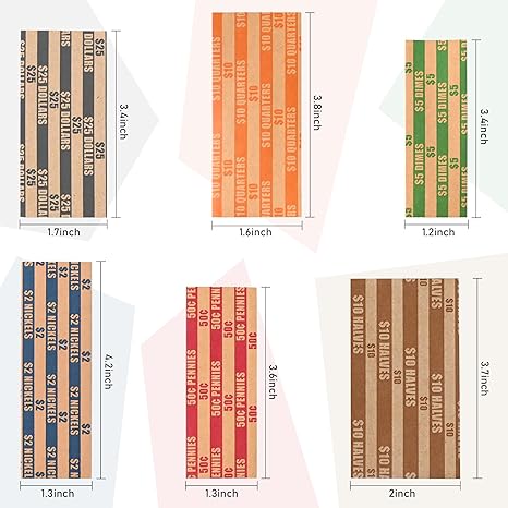 L Liked 200-Count Assorted Coin Roll Wrappers - Fits Pennies, Nickels, Dimes, Quarters, Dollars & Halves
