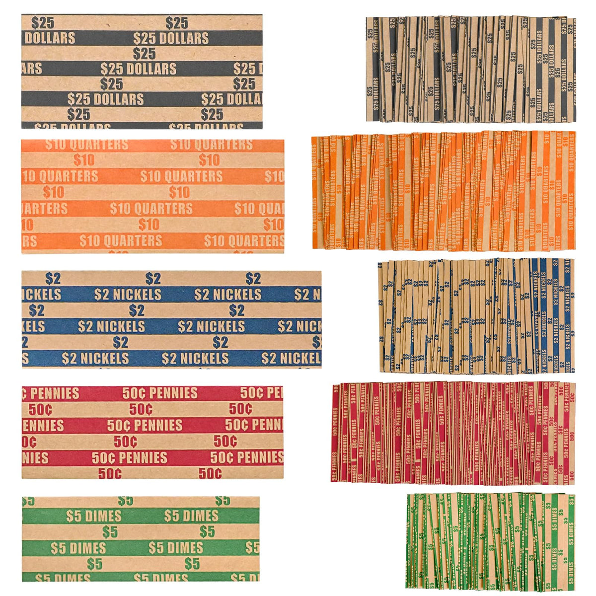 LLIKED Flat Coin Wrappers, Assorted US Coin Rolls, ABA Color Coded