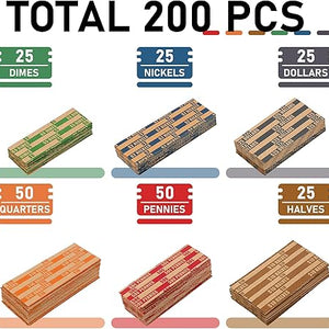 L Liked 200-Count Assorted Coin Roll Wrappers - Fits Pennies, Nickels, Dimes, Quarters, Dollars & Halves