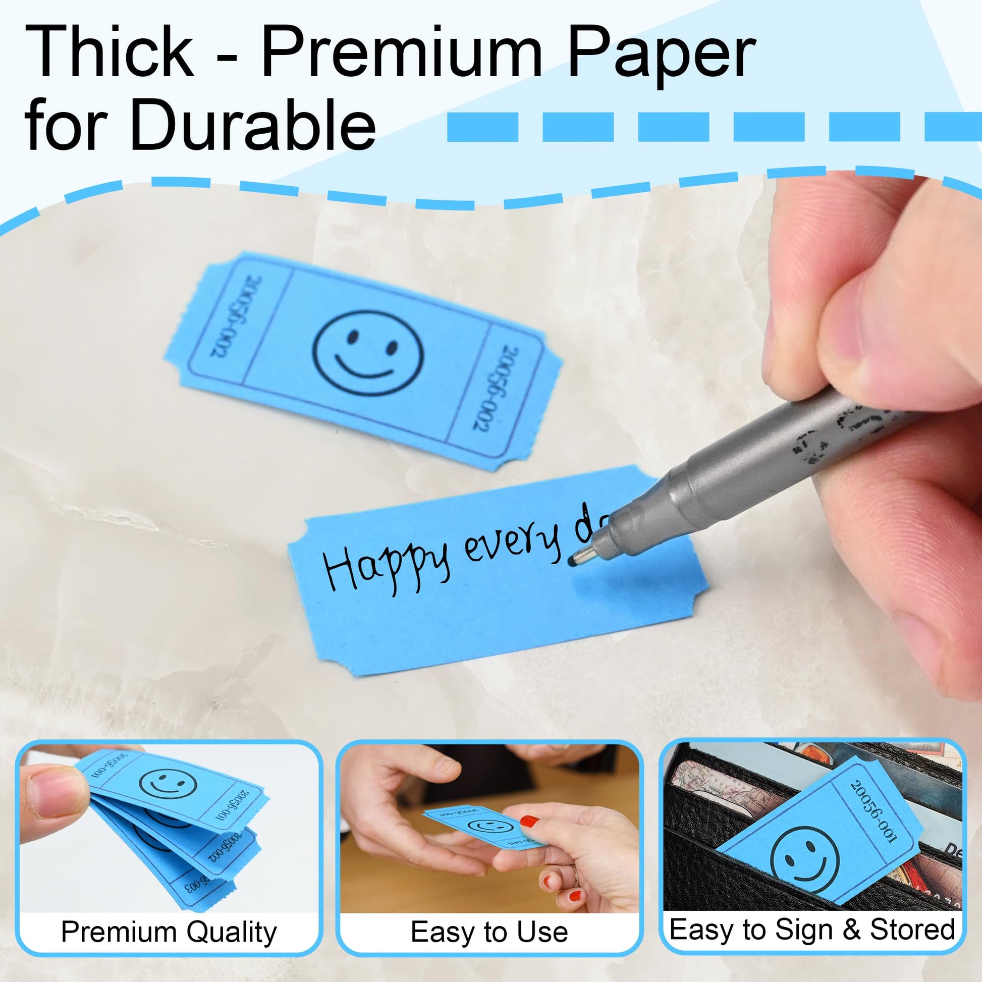 L LIKED Raffle Tickets, Smile,(6 Color Selection),Each Color with 500 Tickets,1"x2"Single Roll, Ticket for Events, Entry, Class Reward, Raffle & Prizes