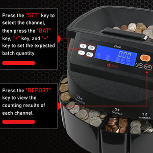 L LIKED CT550 USD Coin Sorter, Counter and Wrapper Machine Accurate sort for Nickels, Dimes, Quarters, Pennies, Dollars, Comes with 50 Performed Wrappers, 270 coins/min, LCD Display