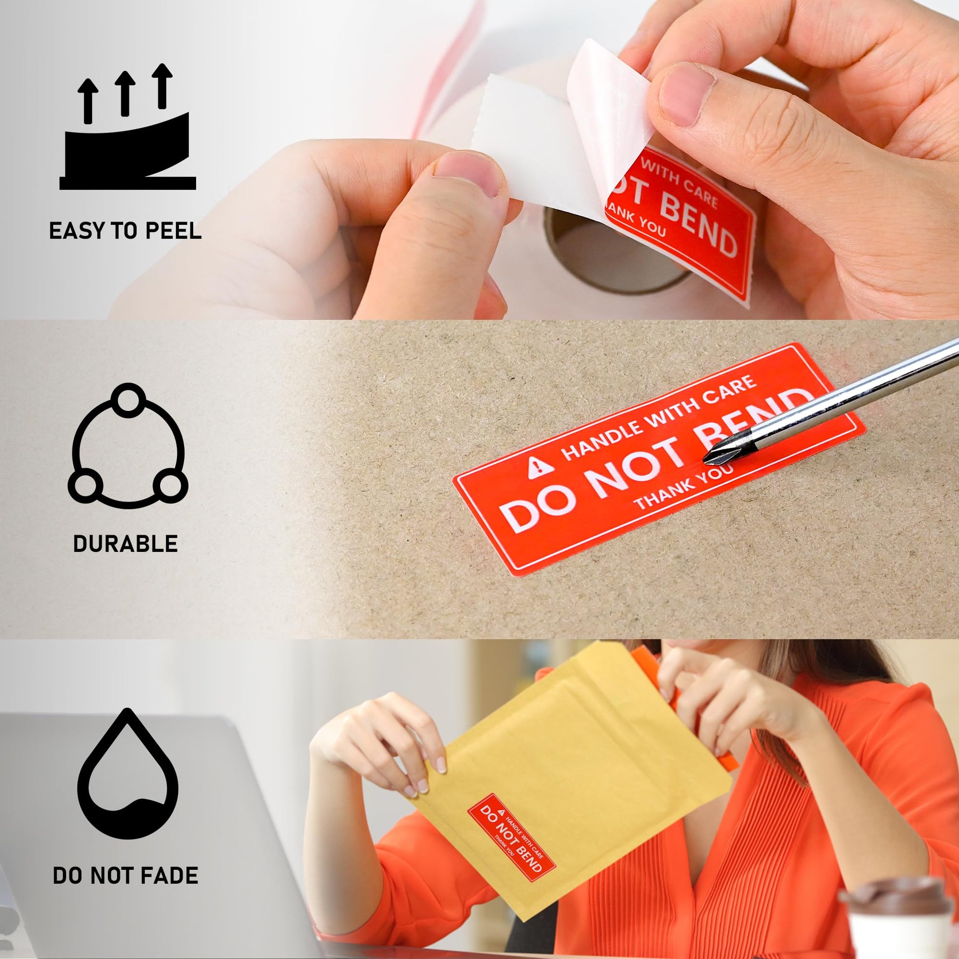 L LIKED 1x3 Inches Handle with Care - Do Not Bend - Thank You Self Adhesive Shipping Warning Labels 1000 Stickers Per Roll