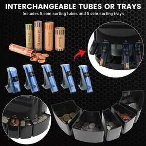 L LIKED CT550 USD Coin Sorter, Counter and Wrapper Machine Accurate sort for Nickels, Dimes, Quarters, Pennies, Dollars, Comes with 50 Performed Wrappers, 270 coins/min, LCD Display