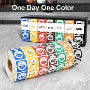 L LIKED 7000 Pcs Day of Week Dissolvable Labels 1"x1" Water Soluble Labels | Clock design,one day one color for FIFO. Writable -40~150°F, dishwasher safe. For restaurant kitchen & pantry