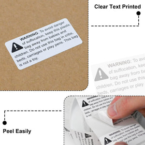 L LIKED Warning - Risk of Suffocation FBA-Approved 2" x 1" Pre-Printed Labels/Stickers for Shipping (1000 Labels per Roll)