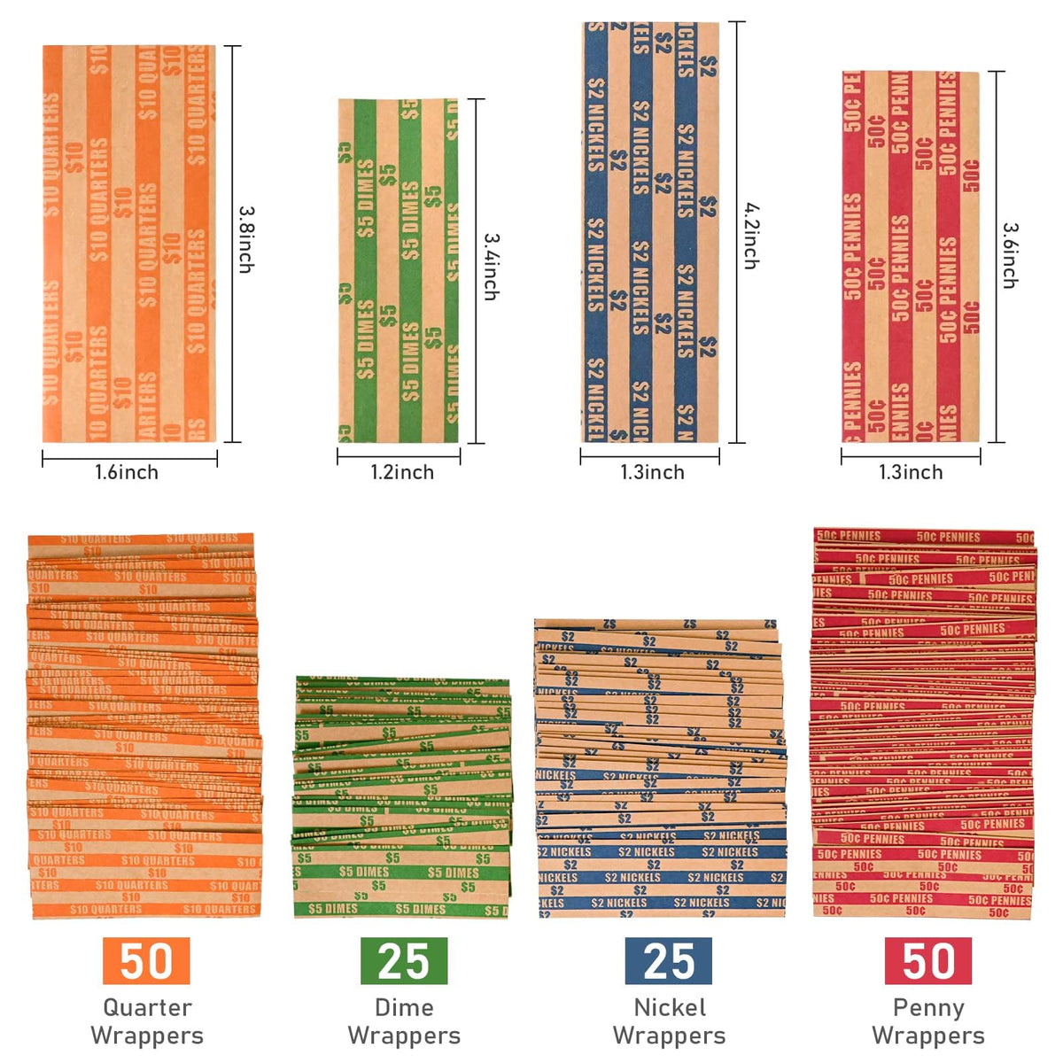 LLIKED Flat Coin Wrappers, Assorted US Coin Rolls, ABA Color Coded
