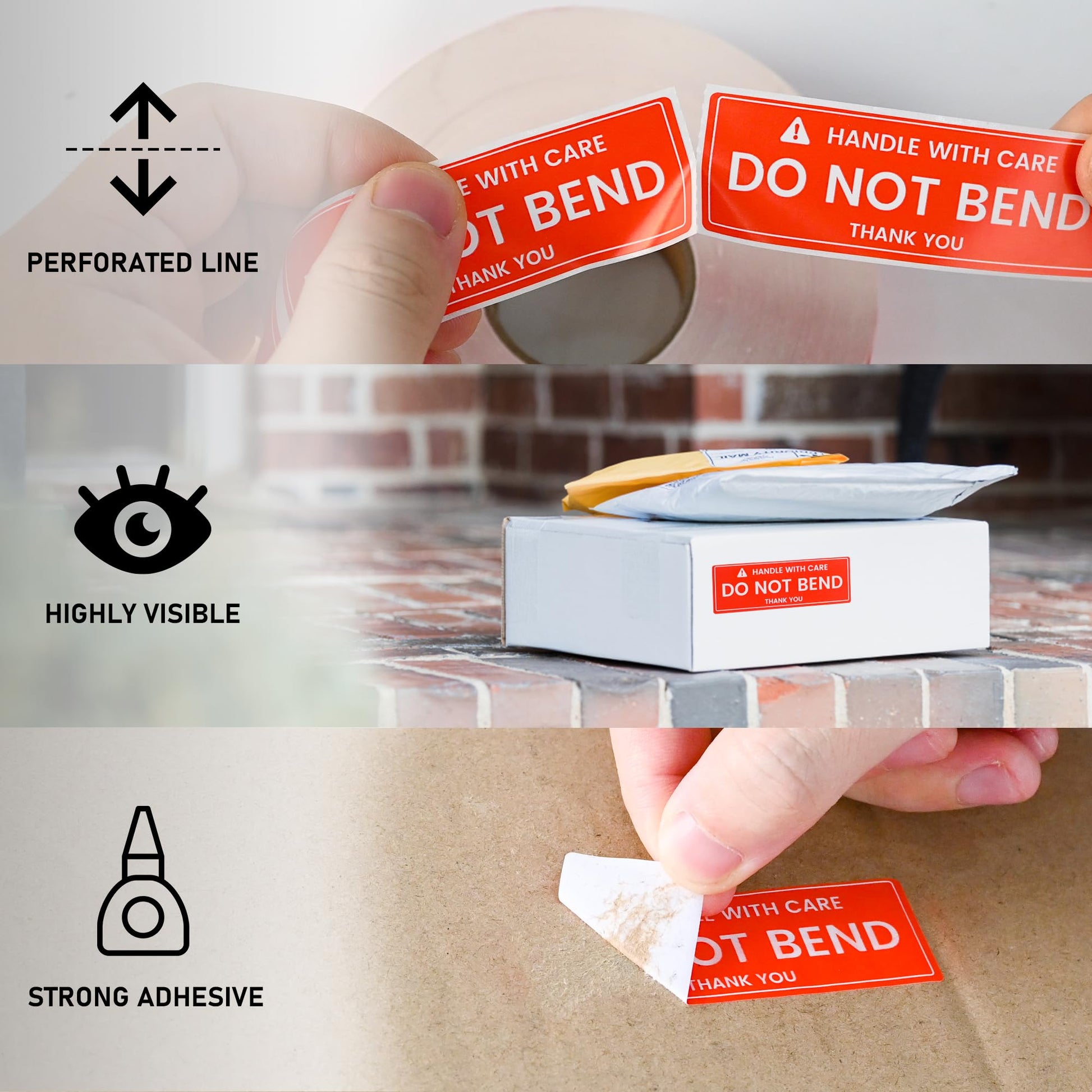 L LIKED 1x3 Inches Handle with Care - Do Not Bend - Thank You Self Adhesive Shipping Warning Labels 1000 Stickers Per Roll