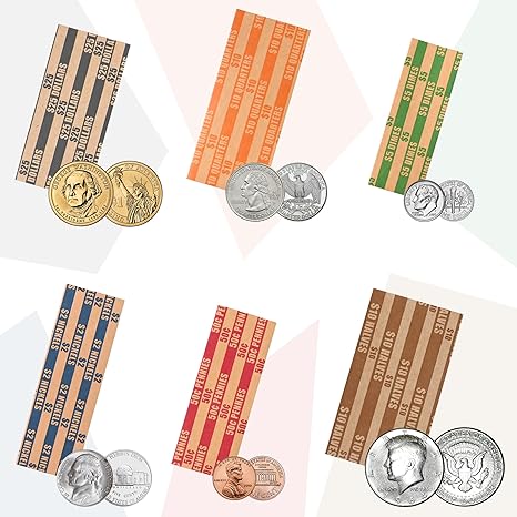 L Liked 200-Count Assorted Coin Roll Wrappers - Fits Pennies, Nickels, Dimes, Quarters, Dollars & Halves