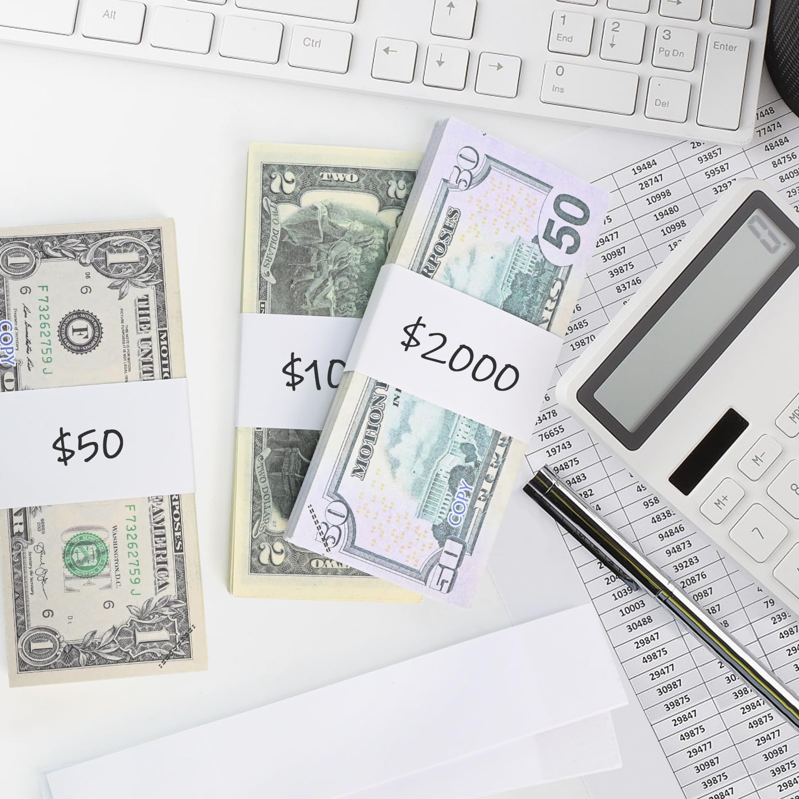 L LIKED Money Bands, Self Sealing Currency Money Straps for Bill Wrappers, Blank, White